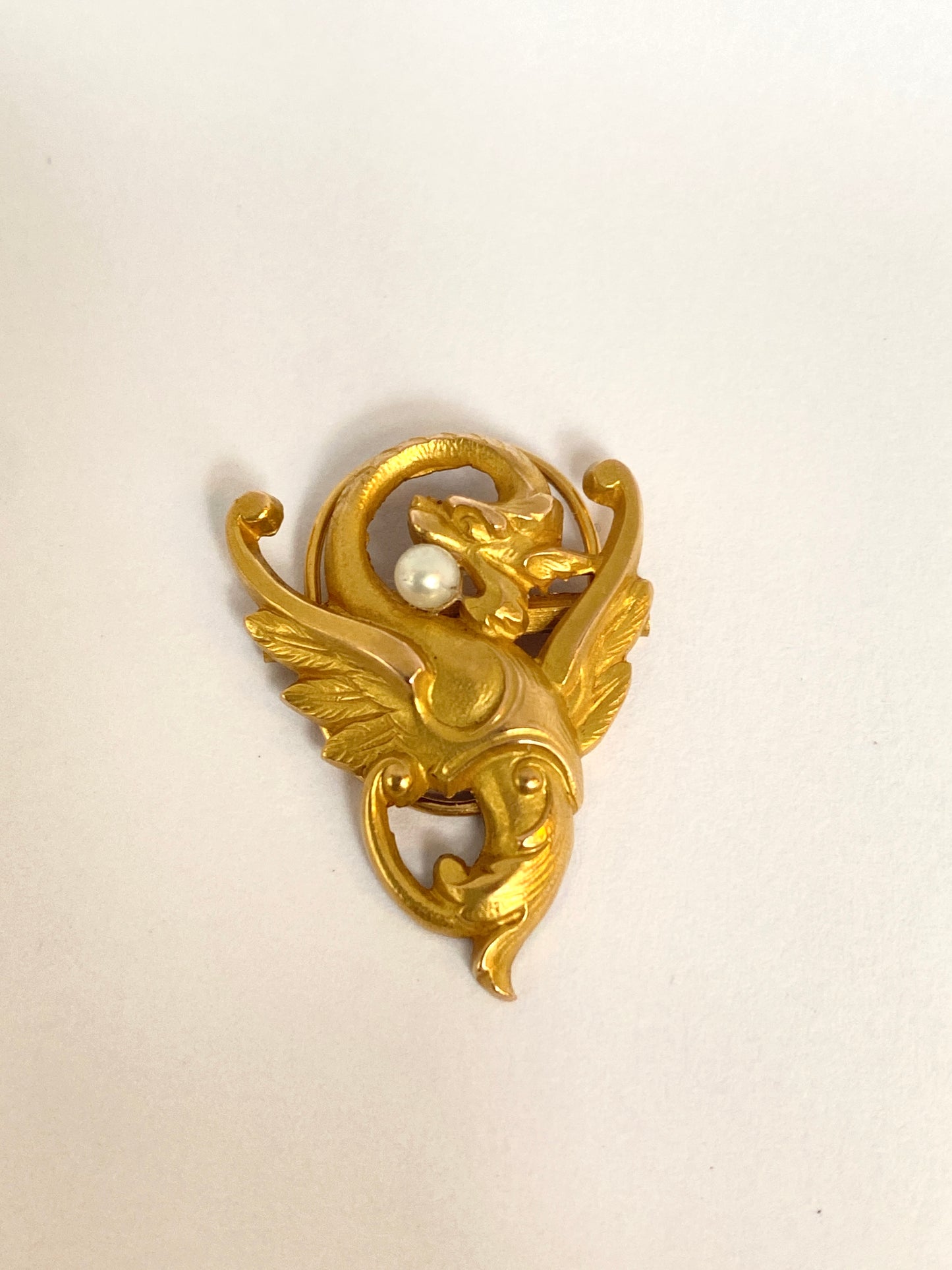 Antique, French Art Nouveau 18ct gold Dragon and Pearl necklace clasp/clip slider