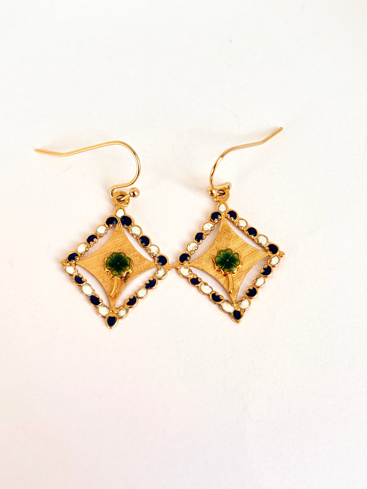Art Deco, 14ct Gold, Enamel4 leaf clover Earrings