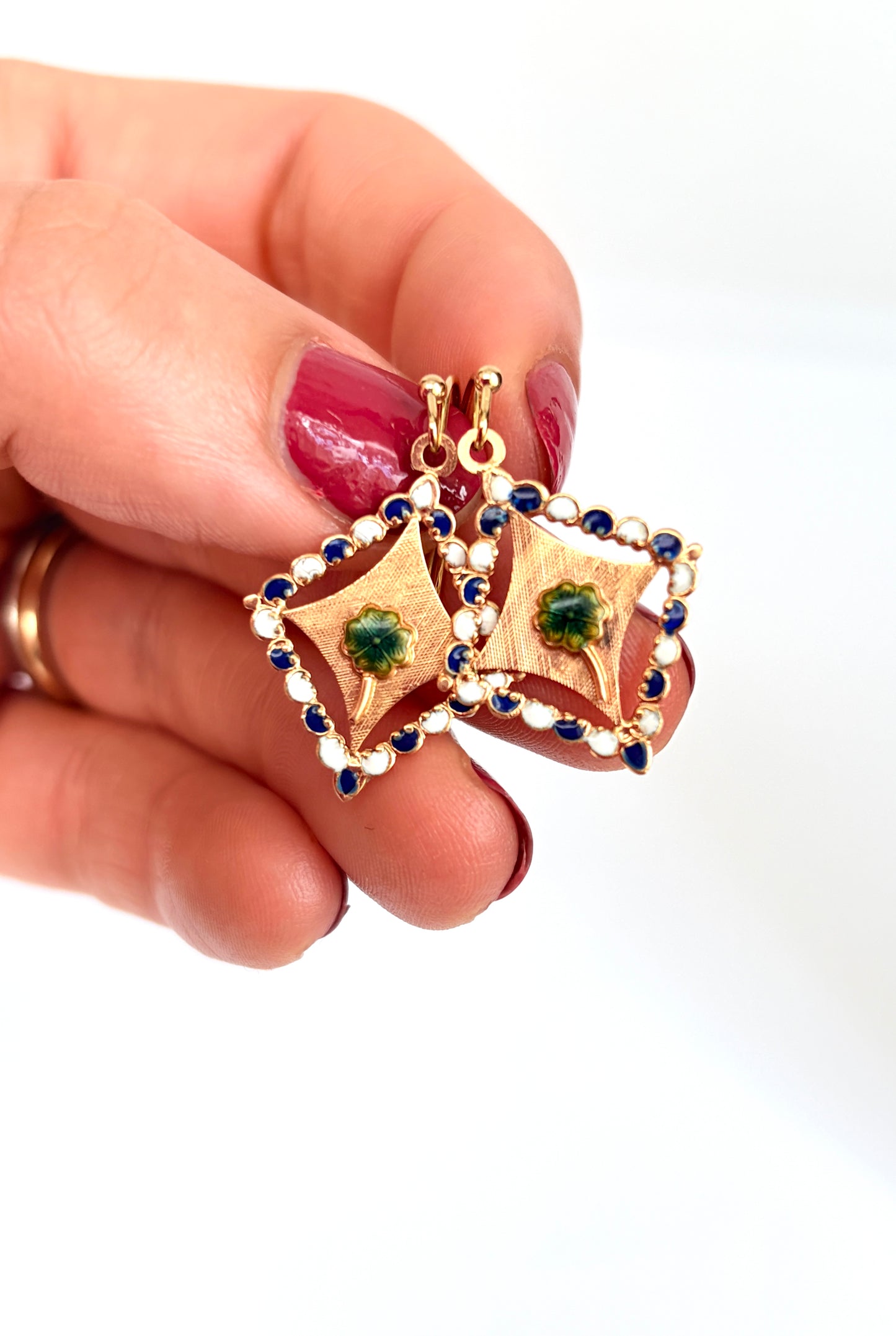 Art Deco, 14ct Gold, Enamel4 leaf clover Earrings