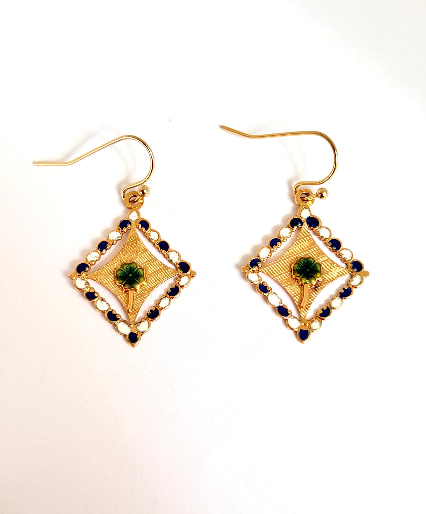 Art Deco, 14ct Gold, Enamel4 leaf clover Earrings