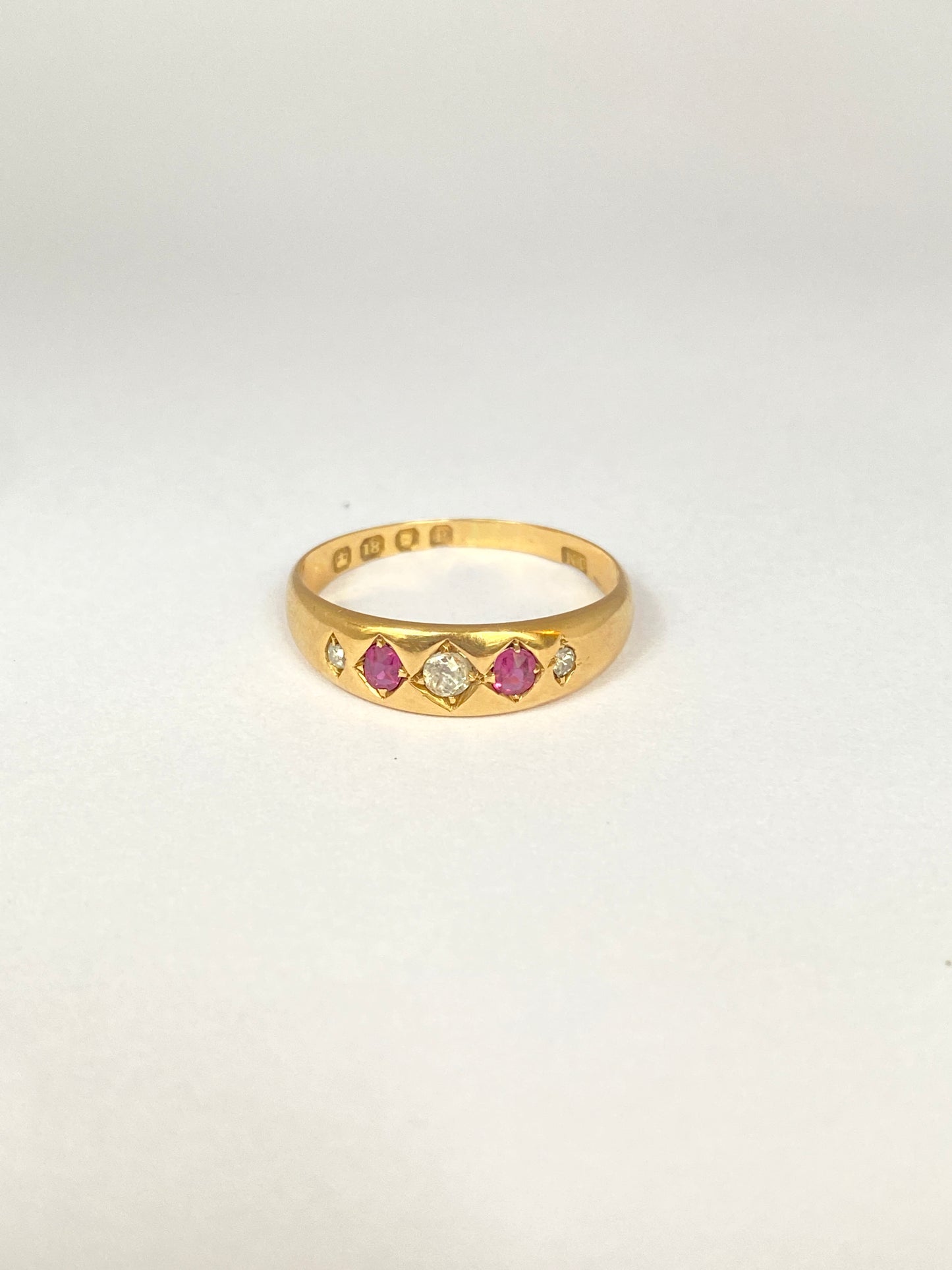 18ct Gold, Victorian, Ruby And Diamond Gypsy Ring, Hallmarked for 18ct Gold, London 1890