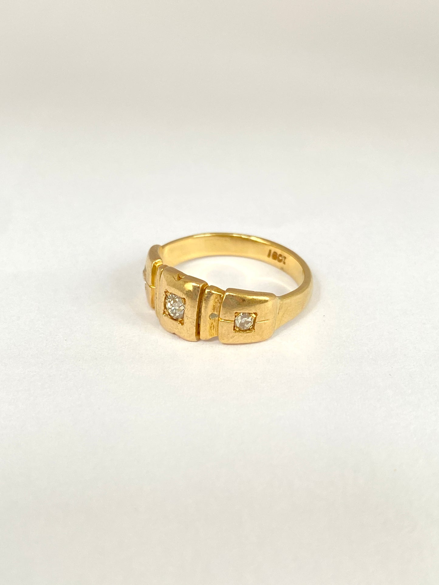 Antique, Victorian, old cut Trilogy Diamond Gypsy Ring, Hallmarked London, 18ct Gold and 1900