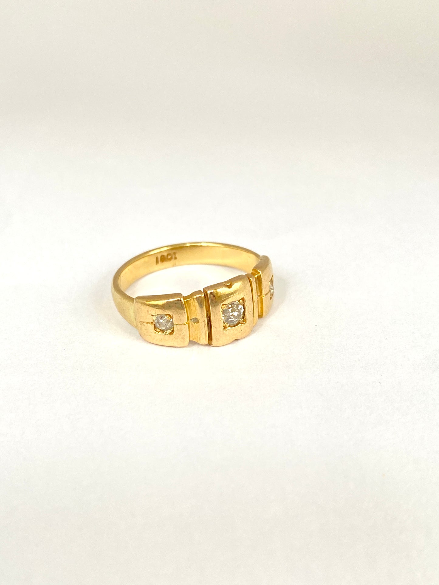 Antique, Victorian, old cut Trilogy Diamond Gypsy Ring, Hallmarked London, 18ct Gold and 1900