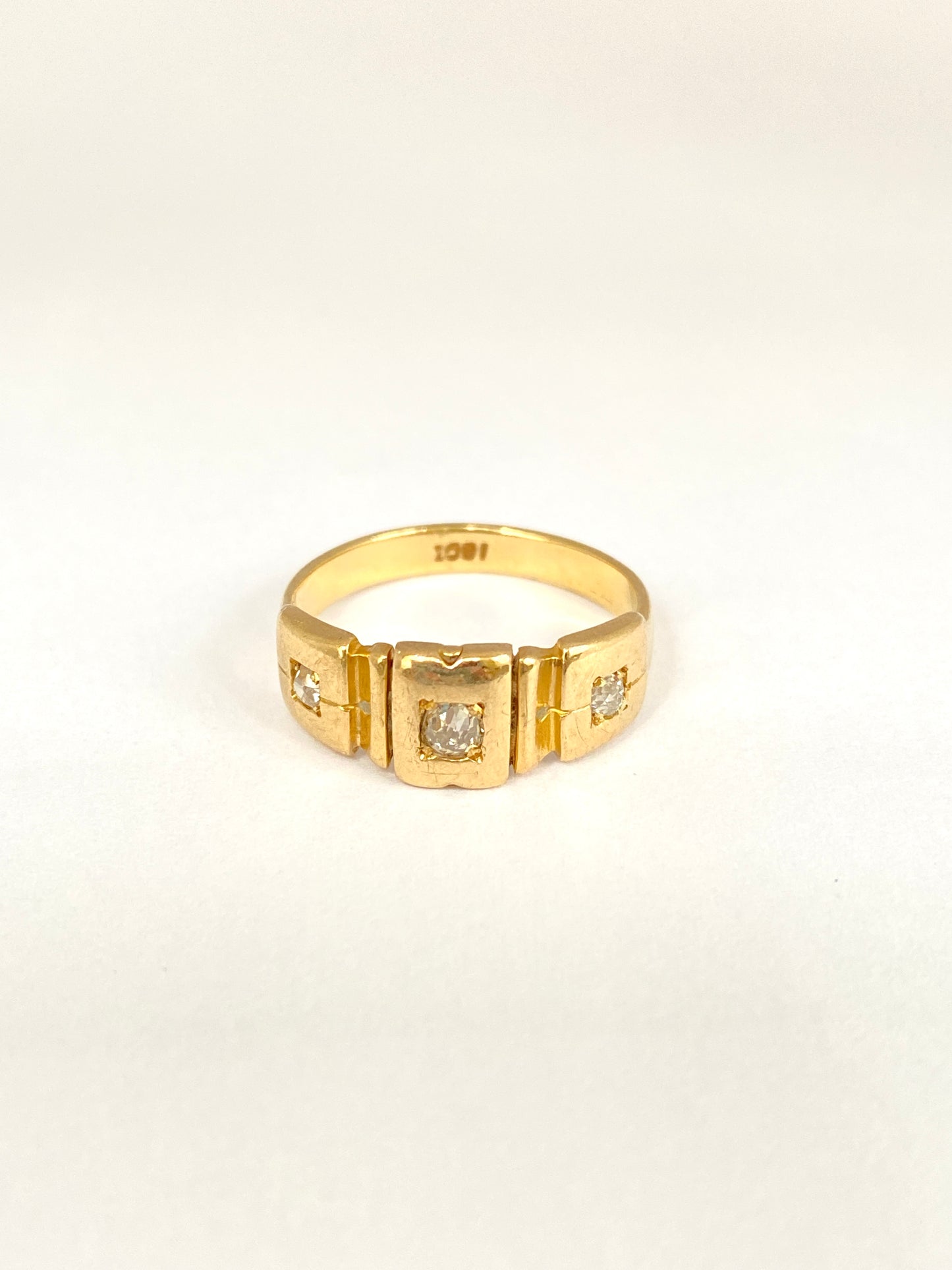 Antique, Victorian, old cut Trilogy Diamond Gypsy Ring, Hallmarked London, 18ct Gold and 1900