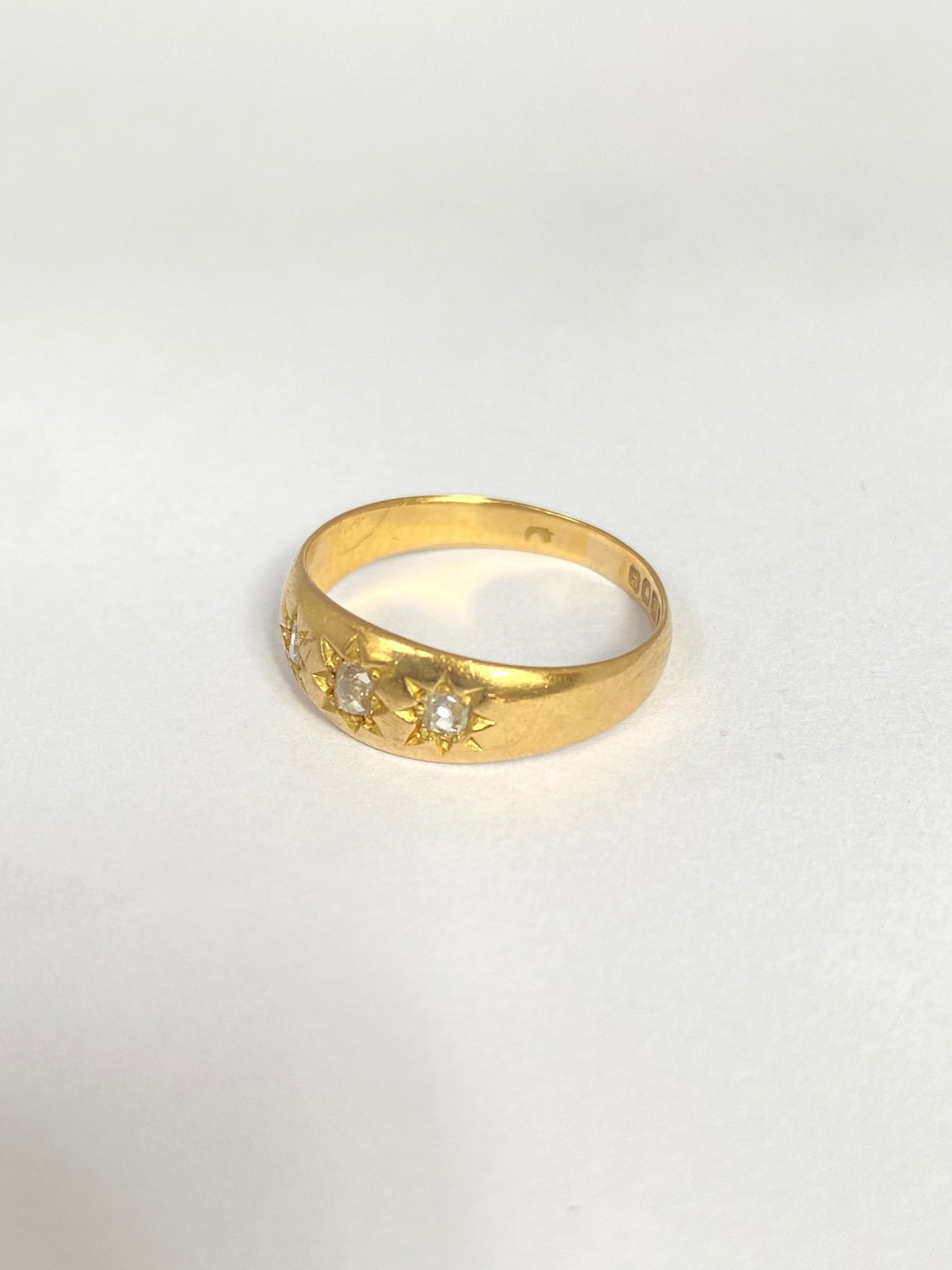 3rd payment Antique, 18ct Gold, Old Cut Diamond, 3 Star, Gypsy Ring, Hallmarked London, 1902