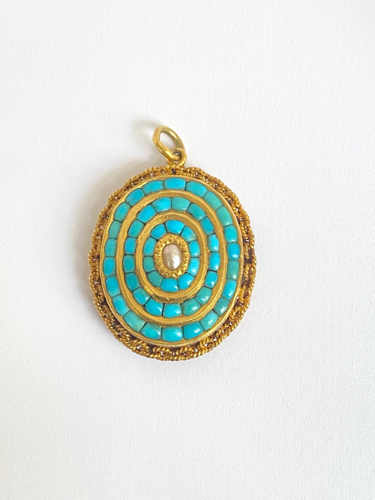 Victorian, 22ct Gold, Etruscan Revival Turquoise Locket backed Pendant