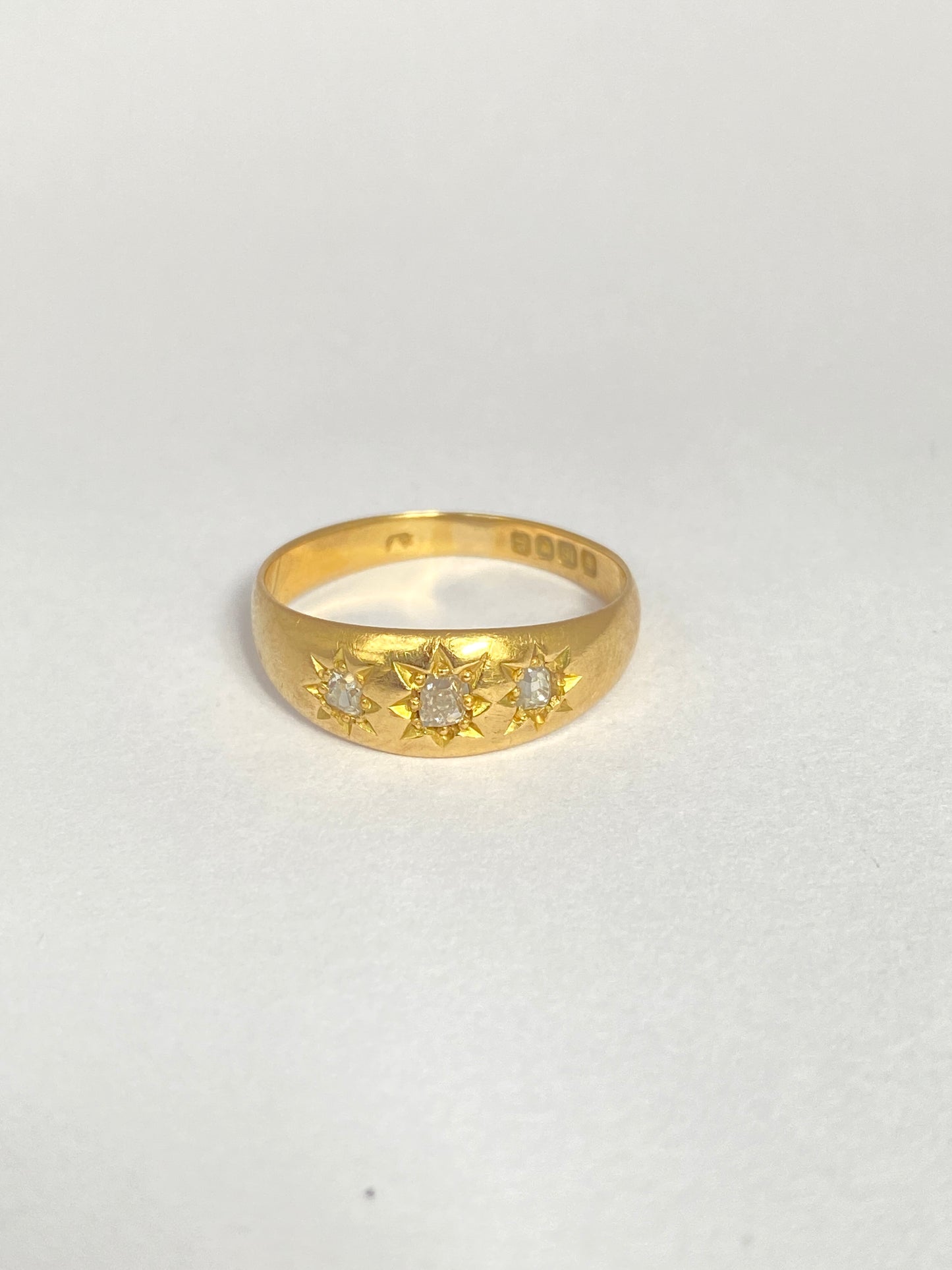 3rd payment Antique, 18ct Gold, Old Cut Diamond, 3 Star, Gypsy Ring, Hallmarked London, 1902