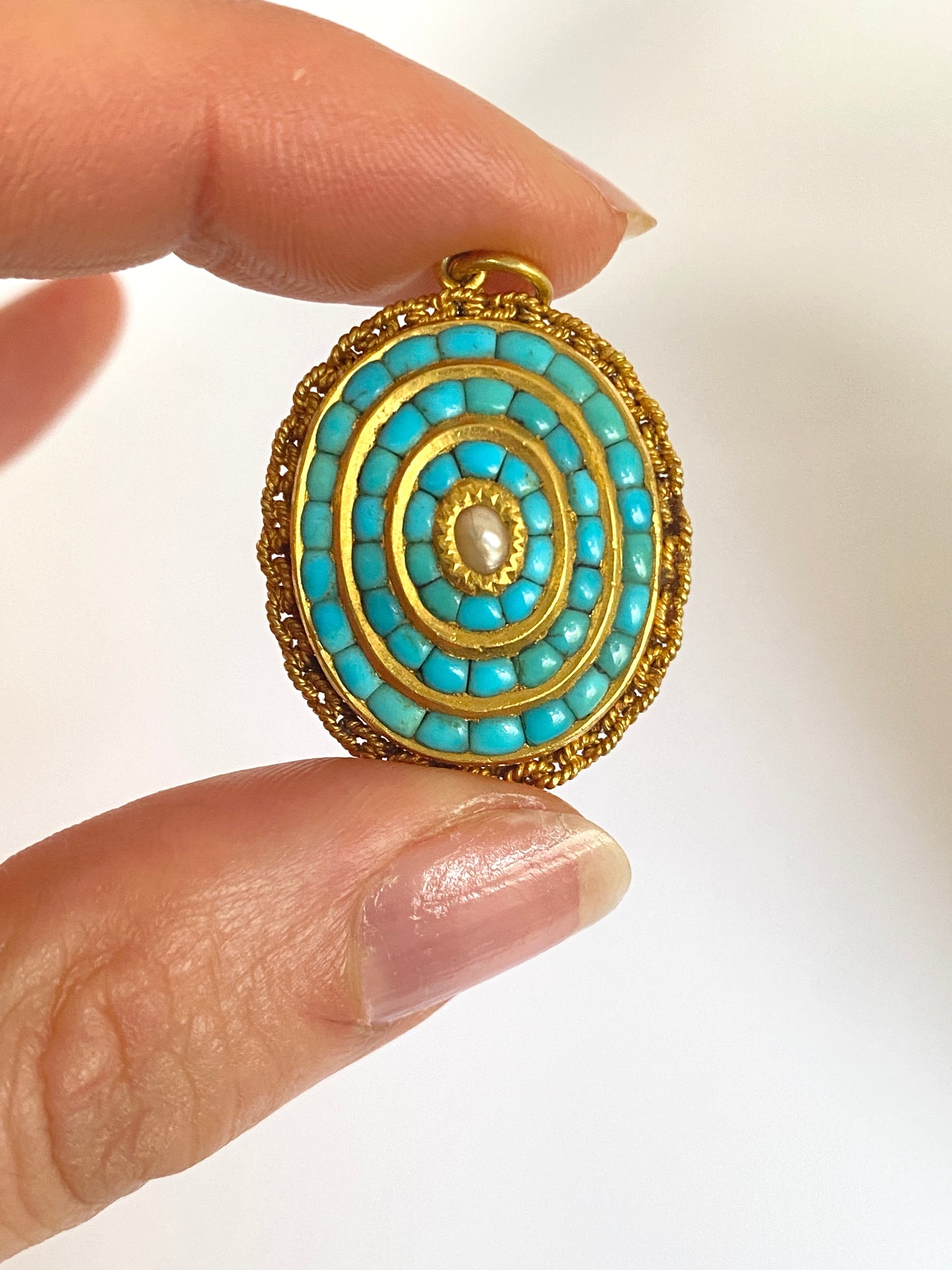 Victorian, 22ct Gold, Etruscan Revival Turquoise Locket backed Pendant