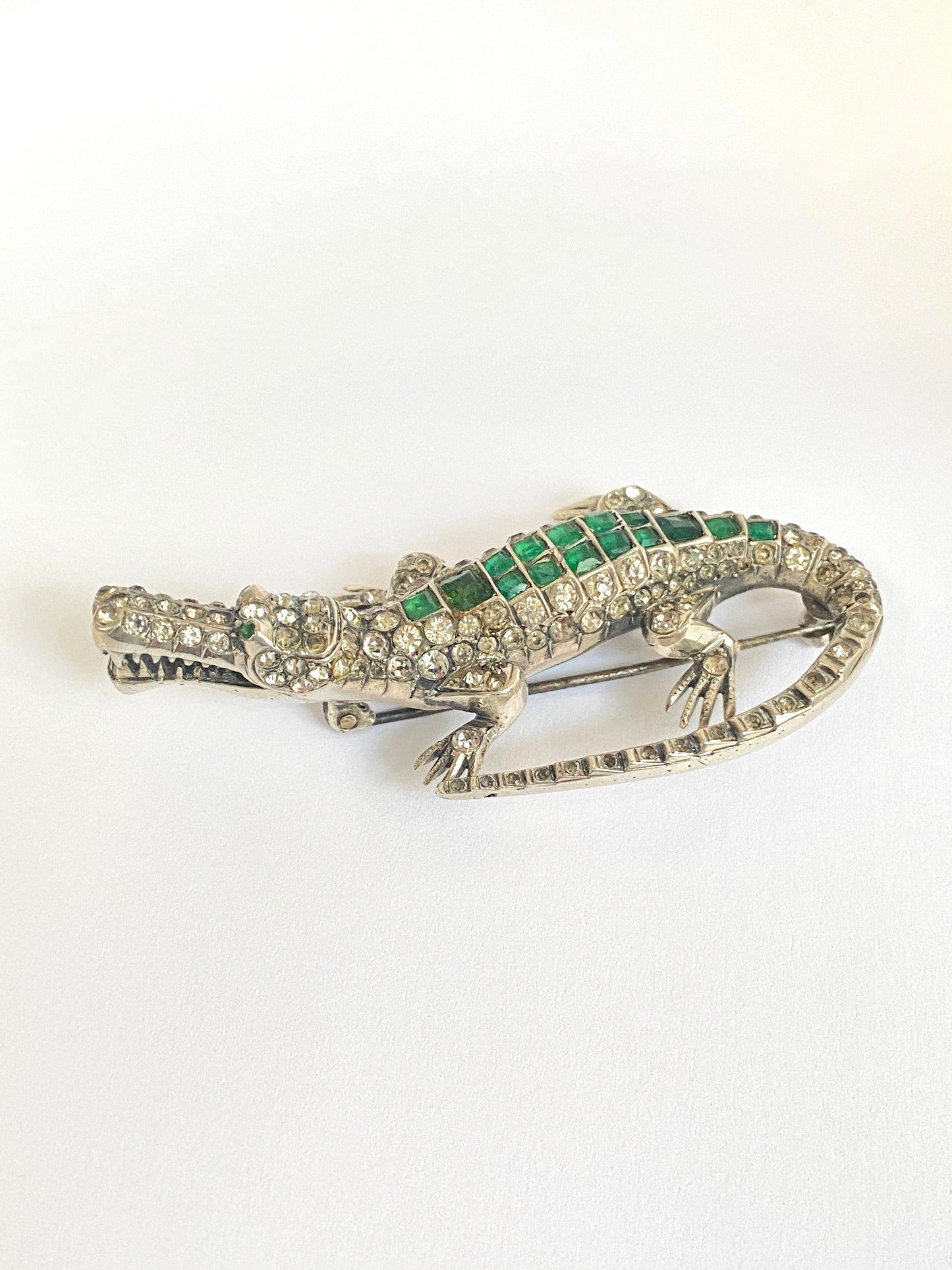 Great sized, Victorian Antique Paste, Silver Crocodile Brooch