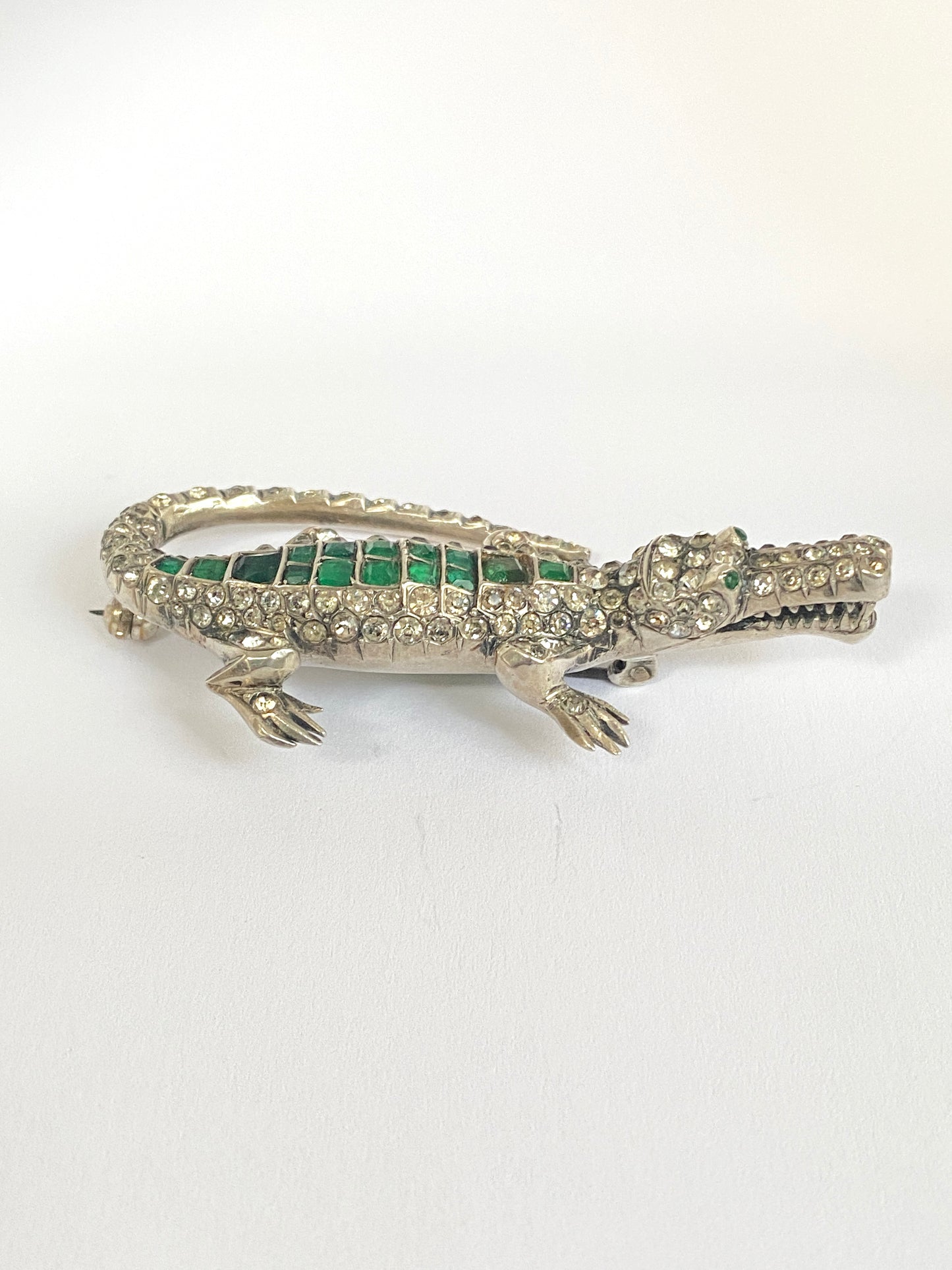 Great sized, Victorian Antique Paste, Silver Crocodile Brooch