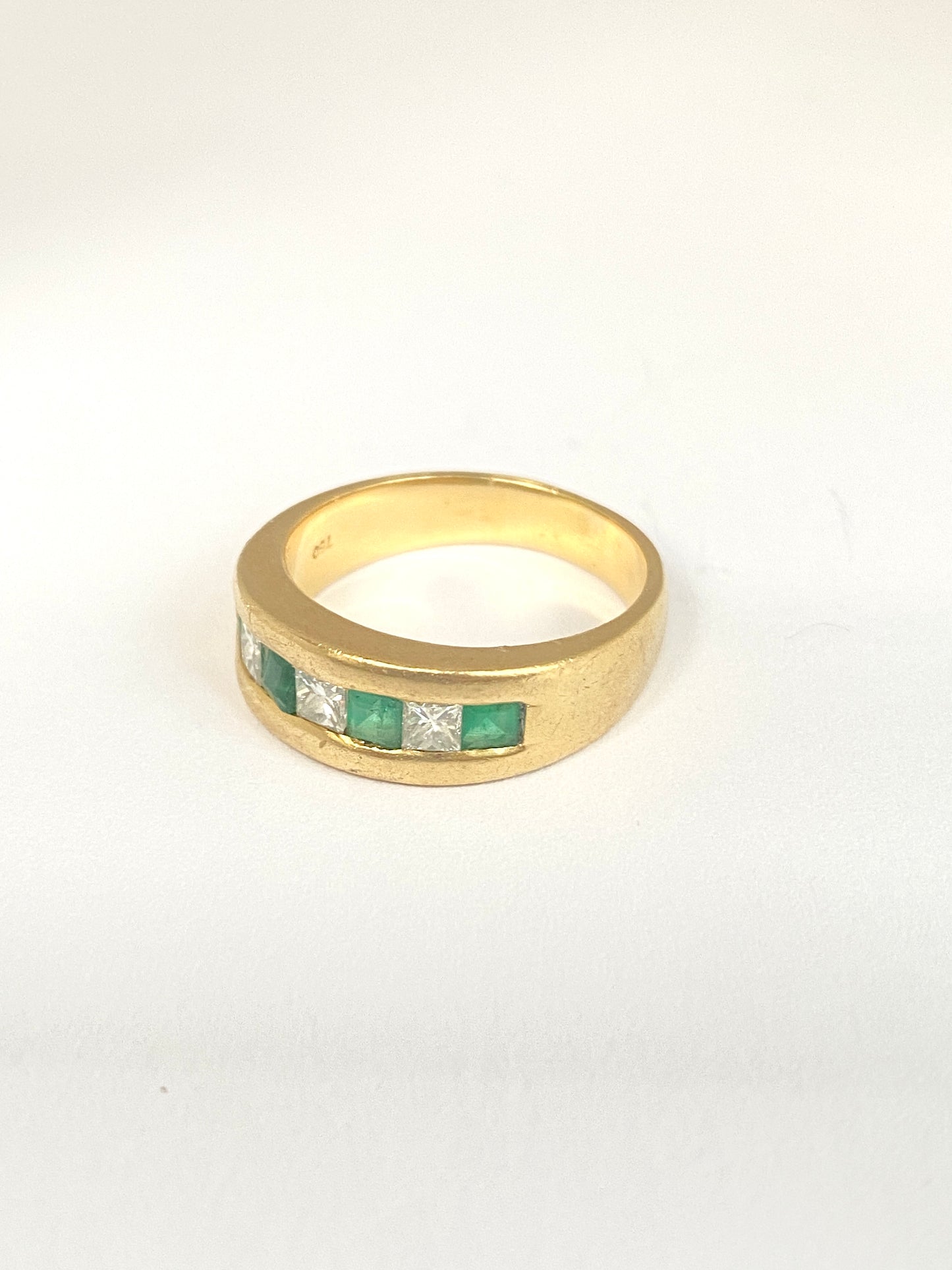 Chunky, Vintage, 18ct Gold Emerald and Diamond Half Hoop Ring, 1970s, 8.72g