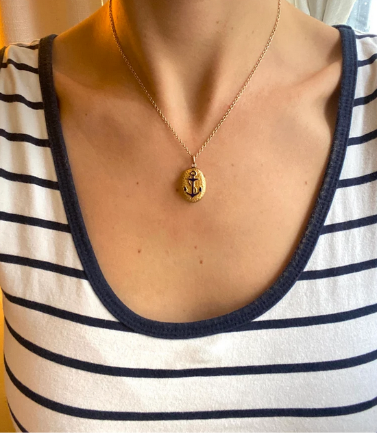 Victorian 15ct Gold Locket / Pendant with Blue Enamel Anchor