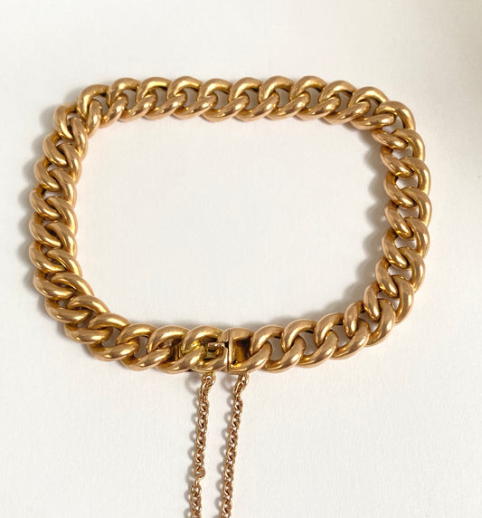 Tatum FINAL payment: Rare, Antique 15ct Gold, Concealed Clasp, Curb Bracelet with Safety Chain (7 inches)