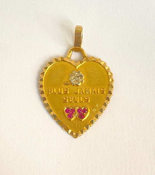 FINAL PAYMENT KATLIN French, Vintage, 18ct Gold, Diamond and Ruby French Love Pendant, 'Plus Jamais Seuls' (Never alone again)
