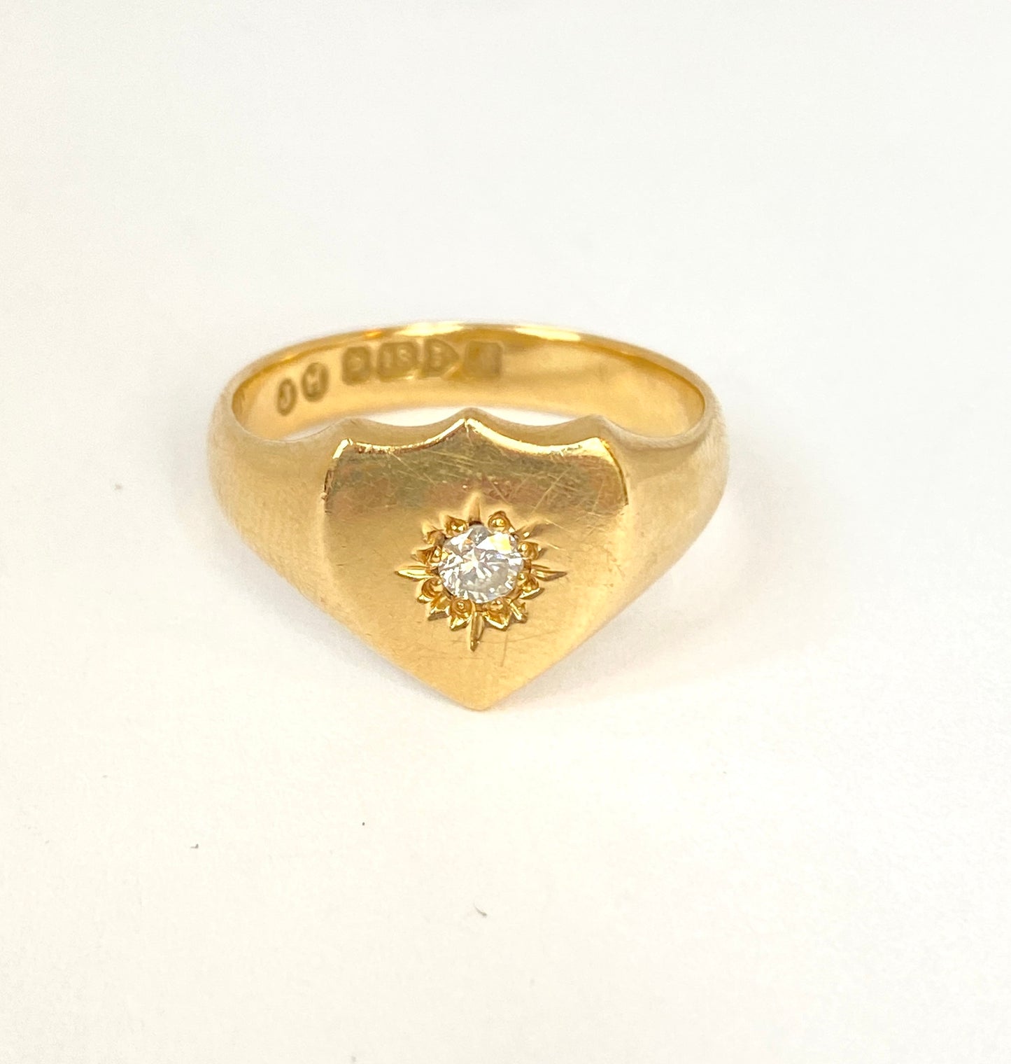 Antique, Edwardian, 18ct Gold Diamond Shield/Signet Ring, Hallmarked, Chester, 1912, 7.08g