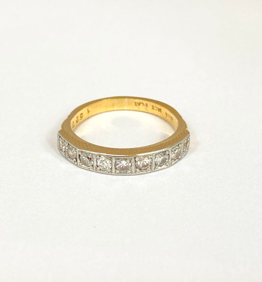 Vintage, Art Deco, 18ct Gold and Platinum Diamond Half Eternity Ring with 9 diamonds