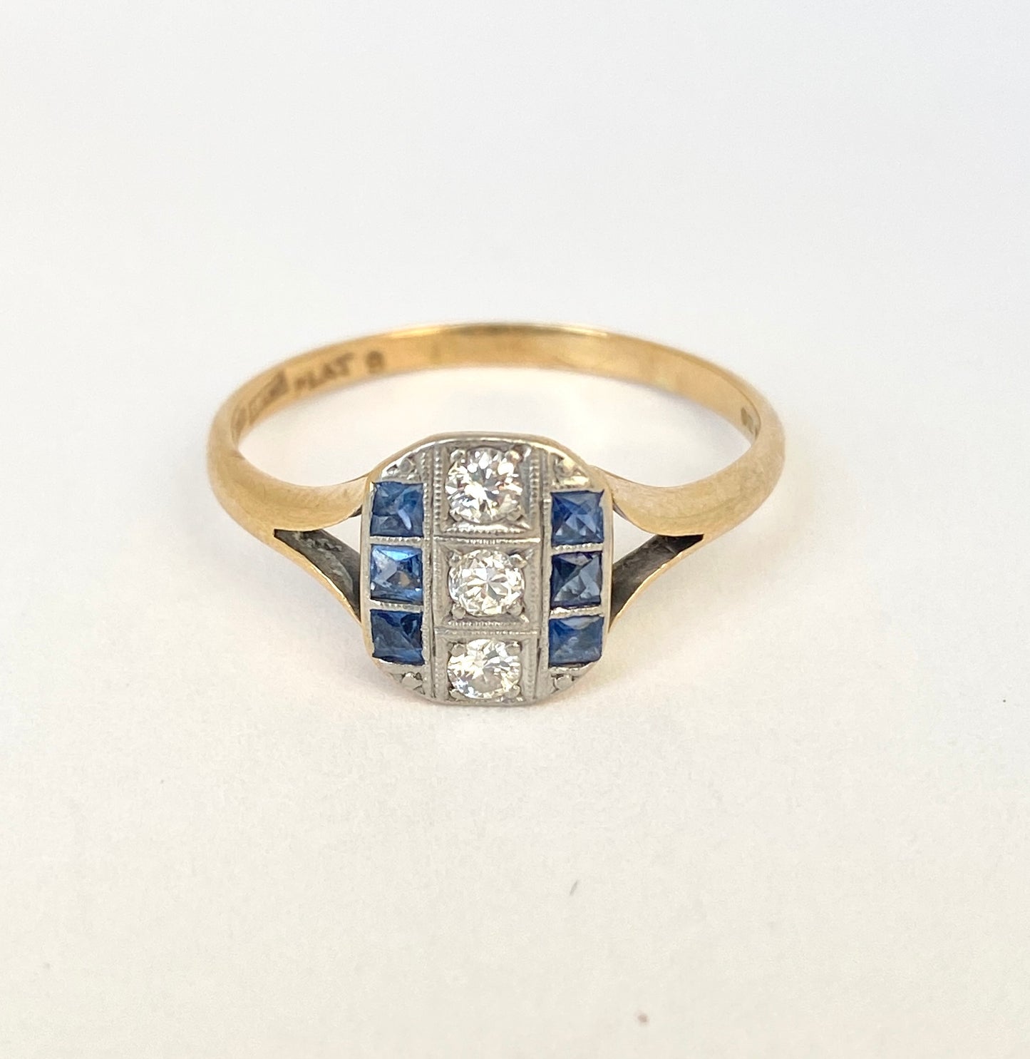 Antique, Art Deco, 18ct Gold and Platinum, Sapphire and Diamond Ring