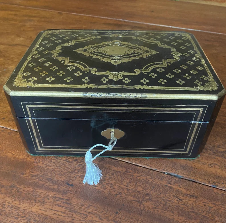 Large, Vintage, Ebony and Brass Multi Ring Box