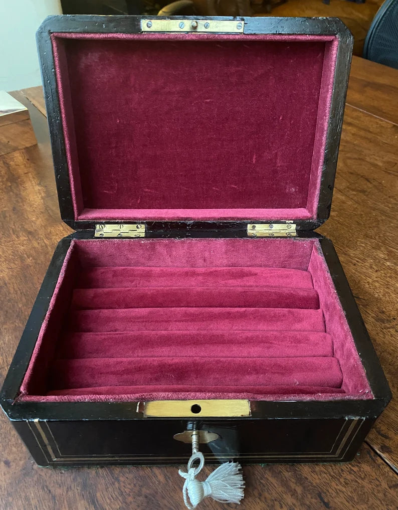 Large, Vintage, Ebony and Brass Multi Ring Box