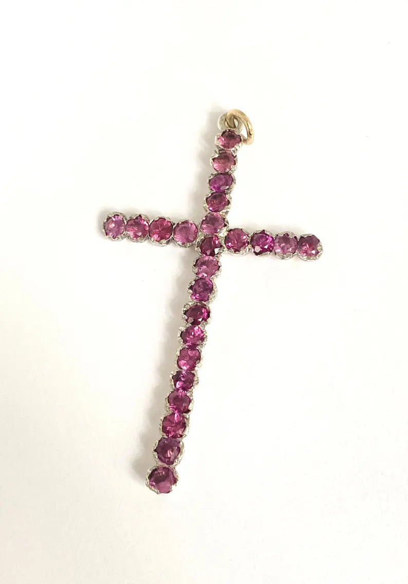 Victorian, Silver and Gold Rhodelite Garnet Cross
