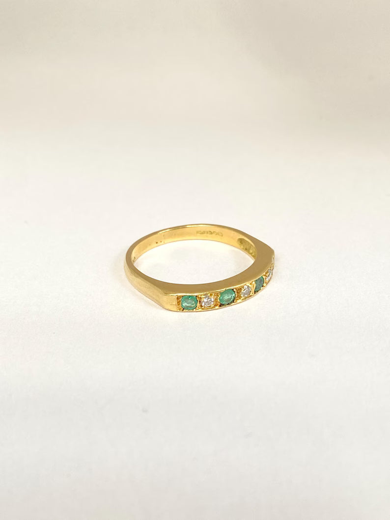 Vintage, 18ct Gold Diamond and Emerald Half Eternity Ring, London 1976