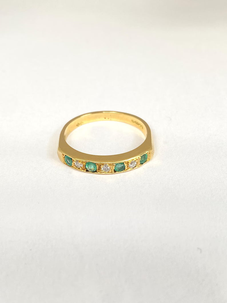Vintage, 18ct Gold Diamond and Emerald Half Eternity Ring, London 1976