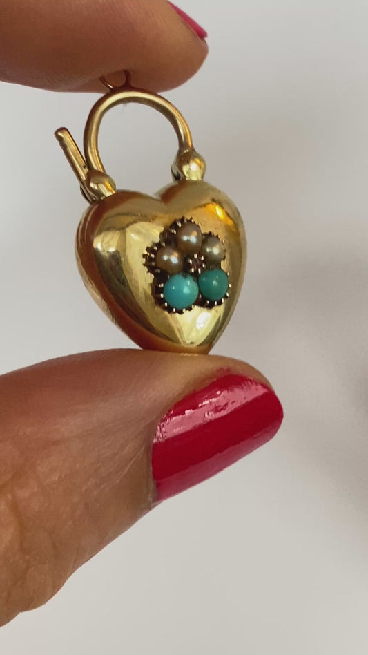 Reserved Rare, Antique, 15ct Gold Puffy Heart Padlock Clasp/Pendant
