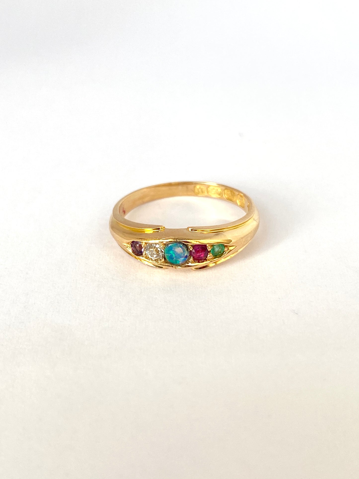 18ct Gold Acrostic Multigem 'ADORE' ring, Hallmarked, 18ct Gold and 1882