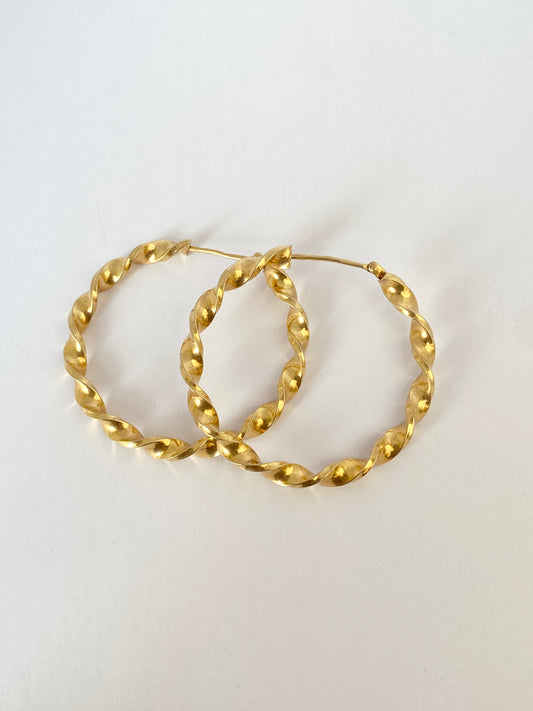 Vintage, 9ct Gold Large Twist Hoop Earrings (3.5cm x 3.5cm) 3.34g