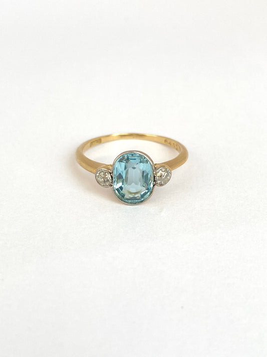 18ct Gold, Aquamarine and Diamond Ring Art Deco (1930s)