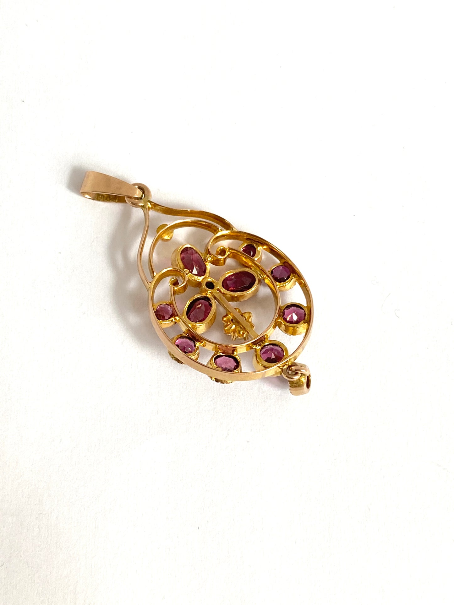 9ct Gold, Antique, Almandine Garnet and Seed Pearl Pendant