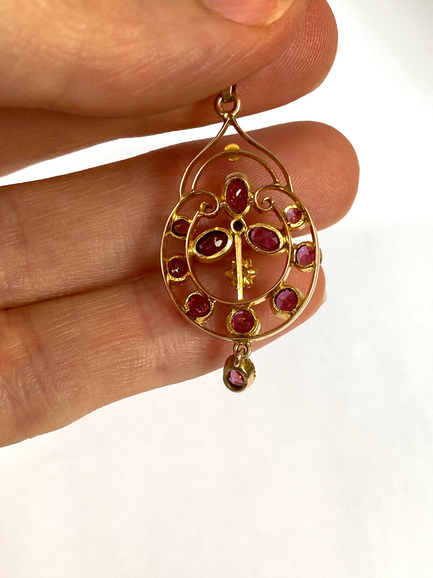 9ct Gold, Antique, Almandine Garnet and Seed Pearl Pendant