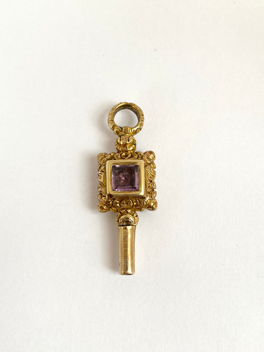 Victorian Rolled Gold Amethyst and Carnelian Watch Key /Pendant