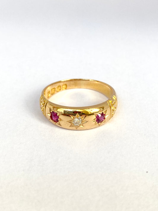 Antique, Victorian 18ct Ruby And Diamond Gypsy Ring, Hallmarked for 18ct Gold, London 1896