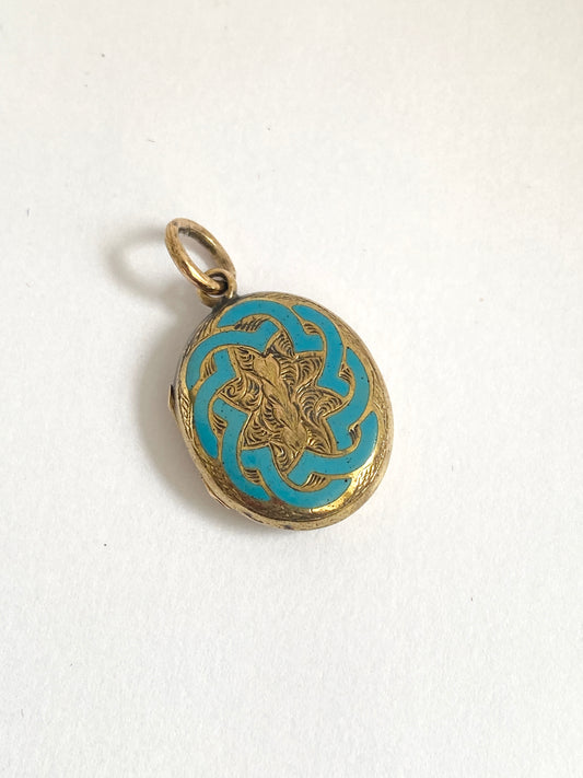 Victorian, Solid 18ct Gold Locket / Pendant with Baby Blue Enamel Decoration