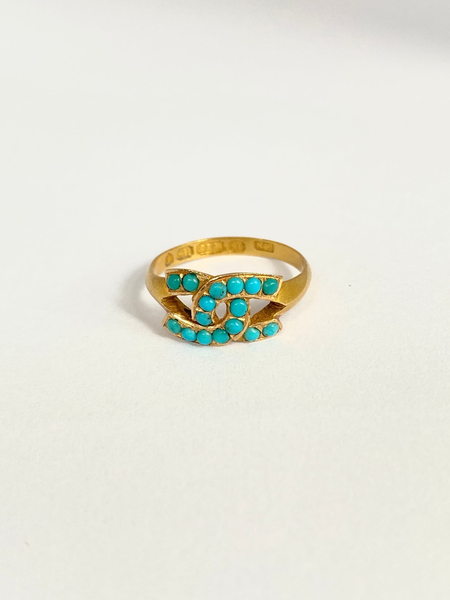 Victorian, 15ct Gold, Turquoise Double Horseshoe Ring (Hallmarked for 1868)