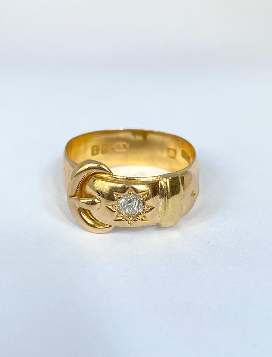 Antique, Victorian, 18ct Gold Diamond Buckle Ring, Hallmarked for Birmingham, 1899 (7.09g)