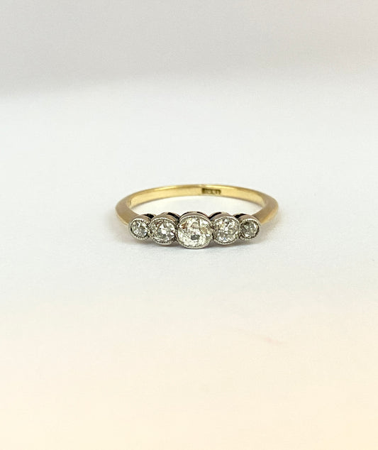 Antique, Edwardian, 18ct Gold and Platinum, Five Stone, Old Cut Diamond, Bezel Set Ring