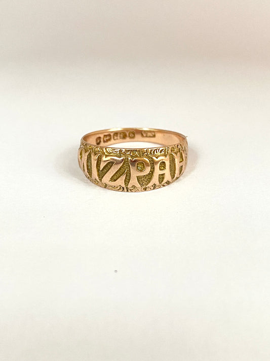 Antique, Victorian, 9ct Yellow Gold Mizpah Ring, Hallmarked Birmingham, 9ct Gold, 1885