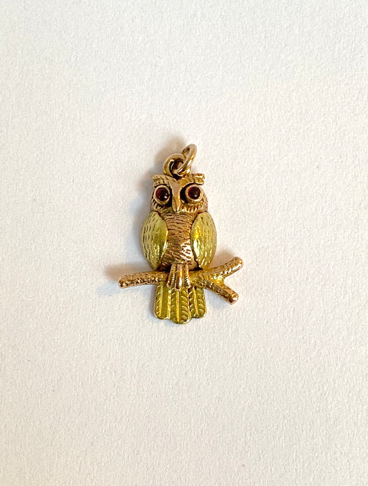 Vintage, 9ct Gold Bi-coloured Owl Pendant (1940s)