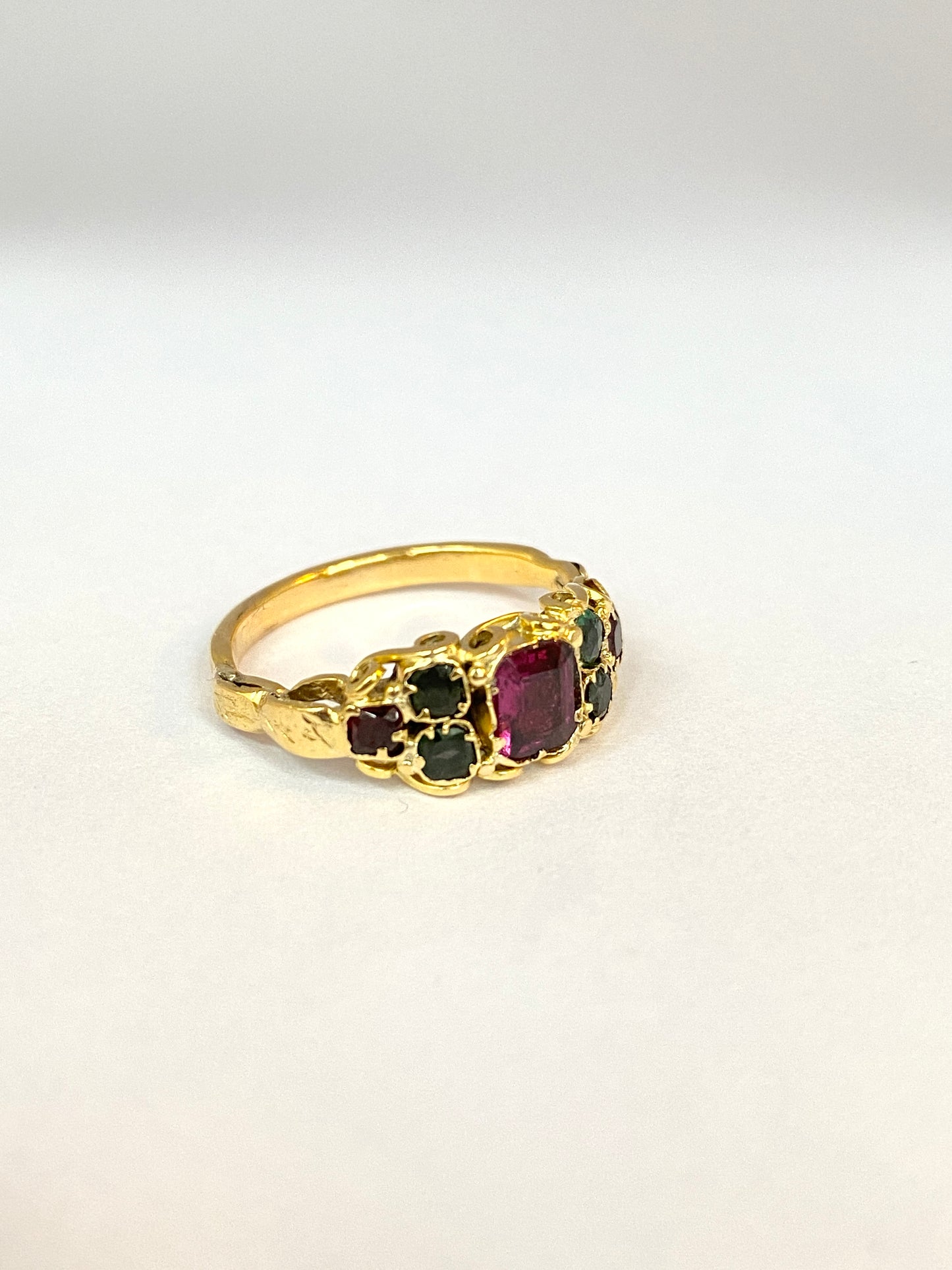 Antique, Victorian, 18ct Gold Almandine Garnet and Emerald Ring