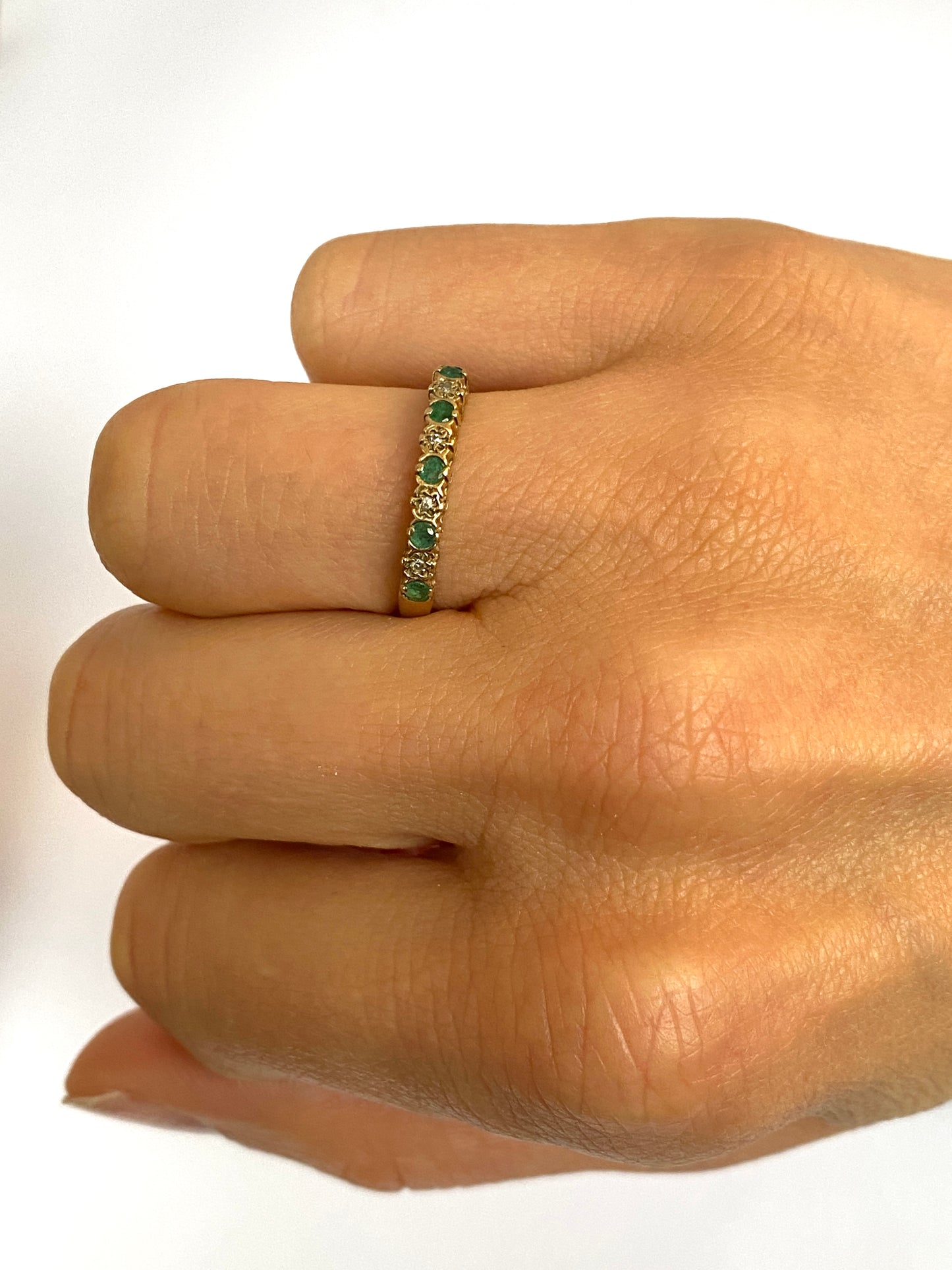 Vintage, 9ct Gold Emerald and Diamond Stacking Ring