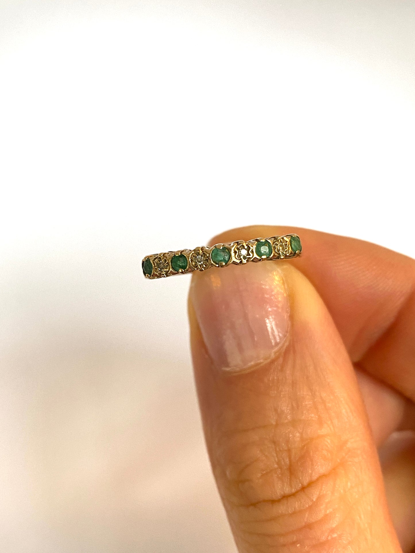 Vintage, 9ct Gold Emerald and Diamond Stacking Ring