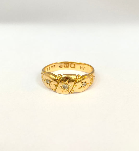 Antique, (c1910) 18ct Gold, Gypsy Starburst Diamond Ring