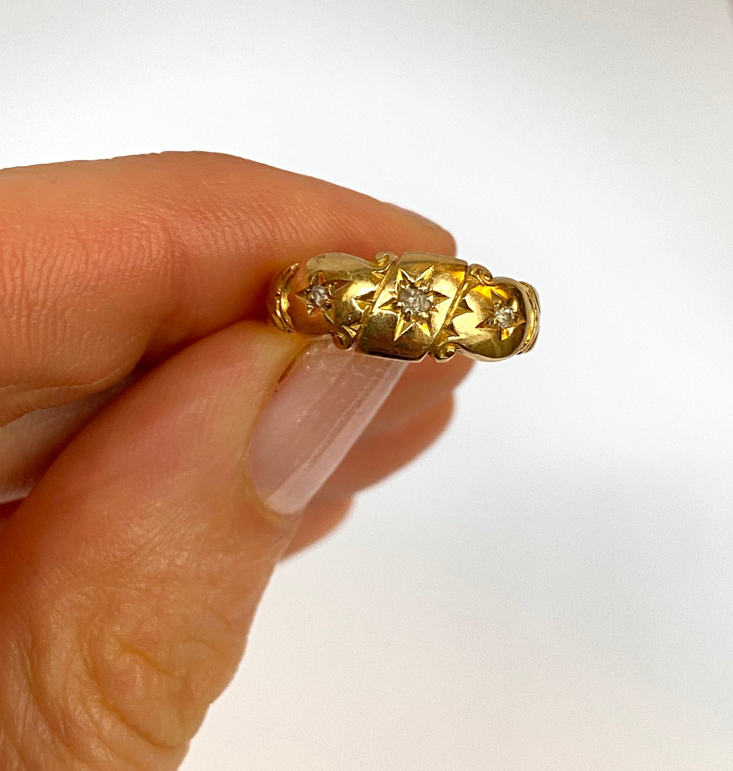 Antique, (c1910) 18ct Gold, Gypsy Starburst Diamond Ring