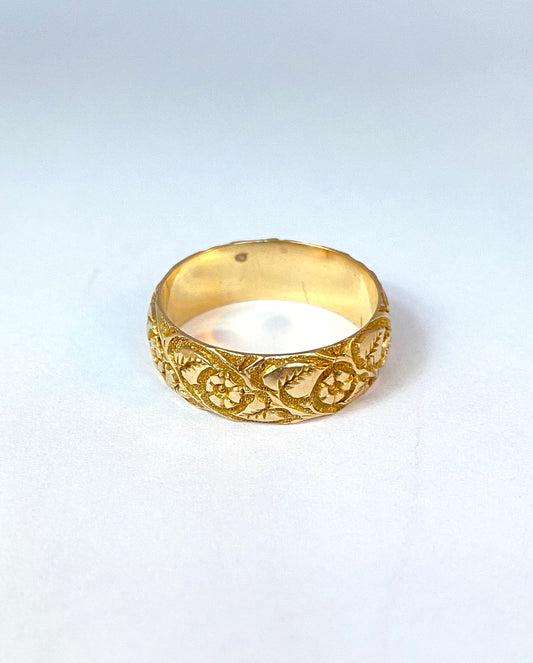 Antique, Victorian, 18ct Gold, Engraved (Orange Blossom) Wedding /Stacking Band, Hallmarked, Birmingham, 1897