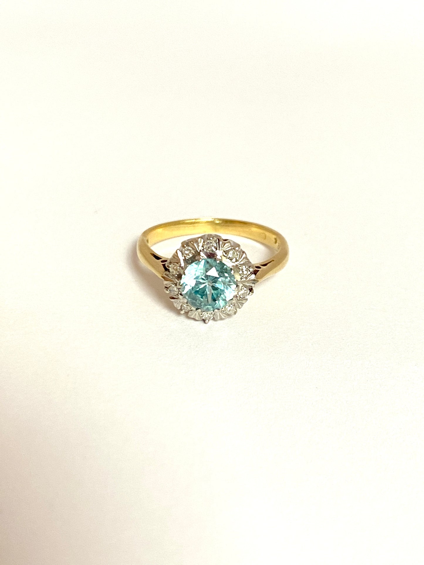 18ct Gold, Art Deco (1920s) Blue Zircon and Diamond Cluster Ring