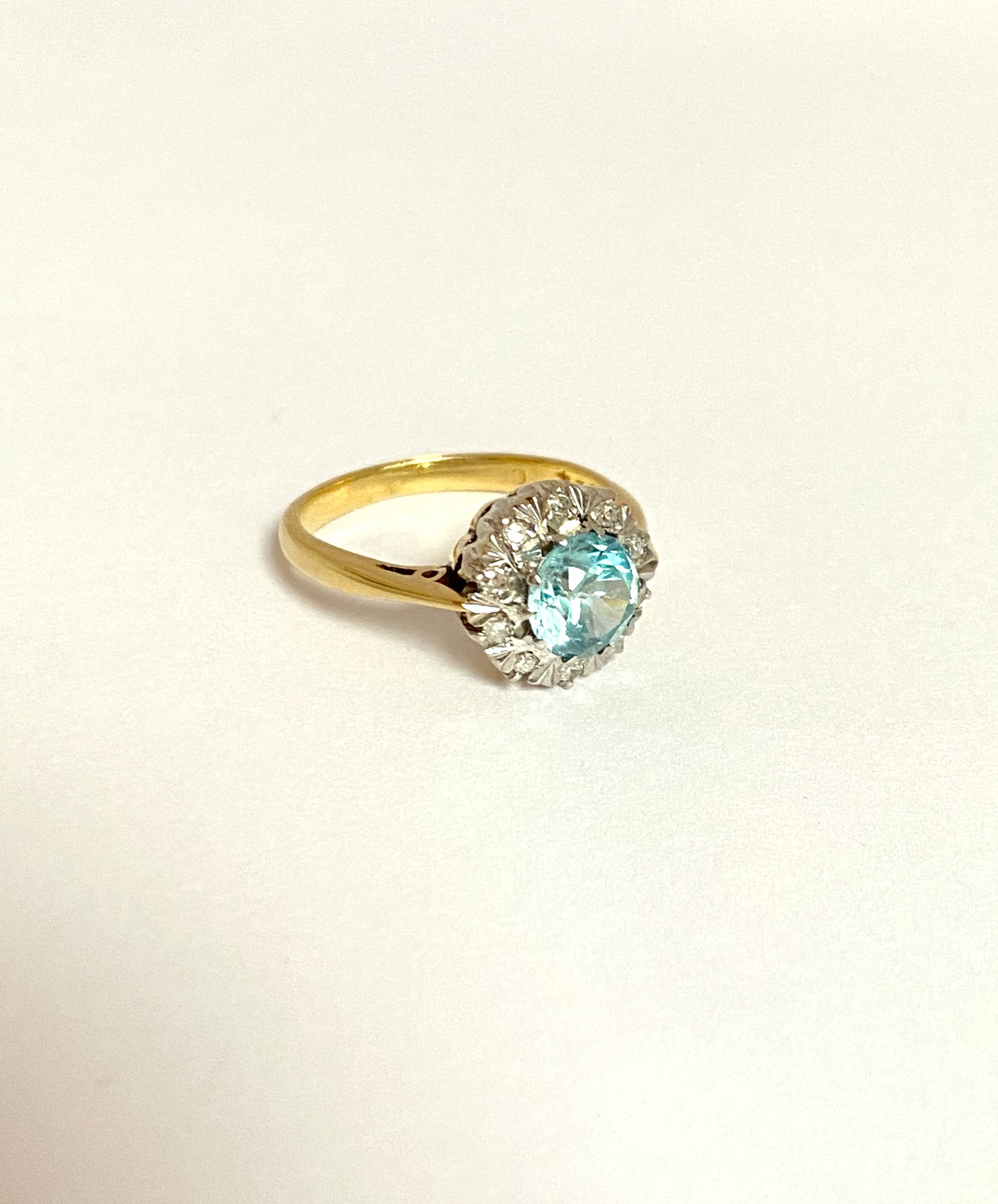 18ct Gold, Art Deco (1920s) Blue Zircon and Diamond Cluster Ring