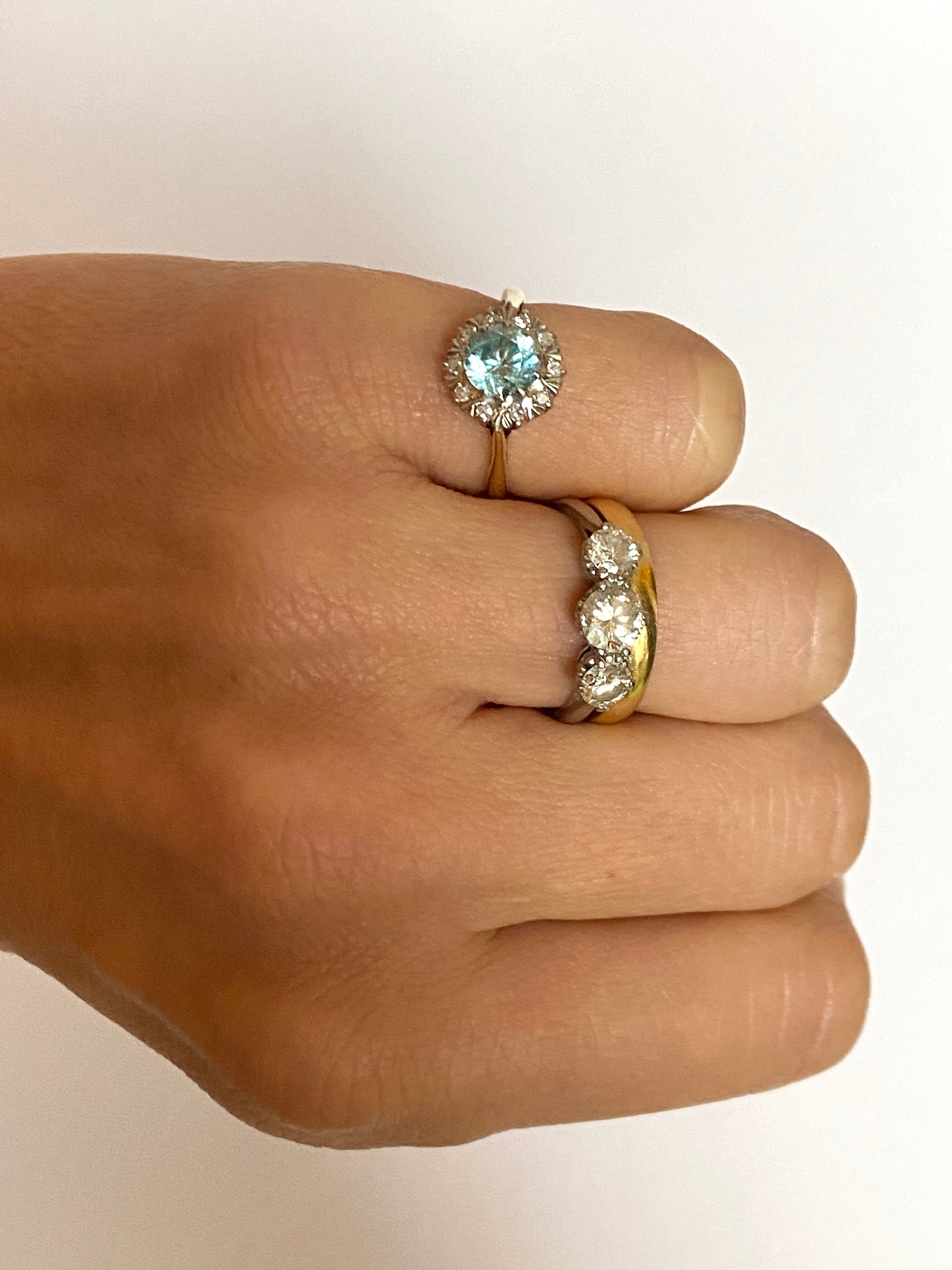 18ct Gold, Art Deco (1920s) Blue Zircon and Diamond Cluster Ring