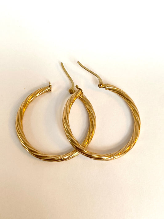 Vintage, 9ct Gold Large Twist Hoop Earrings (3.4cm x 3cm) 3.1g